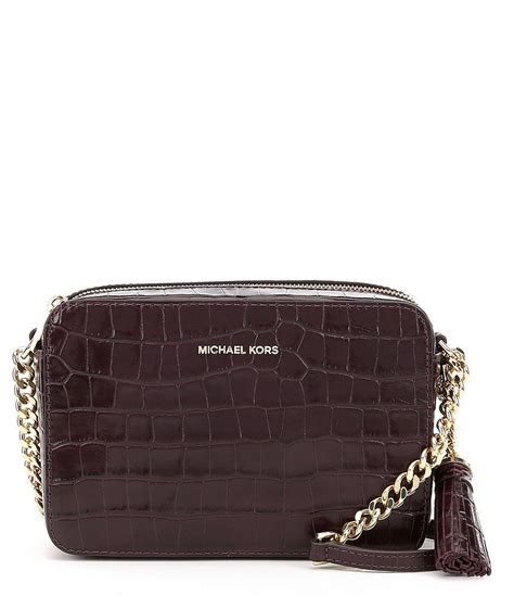 michael michael kors ginny tasseled crocodile-embossed chain cross-body bag|michael kors leather crossbody bag.